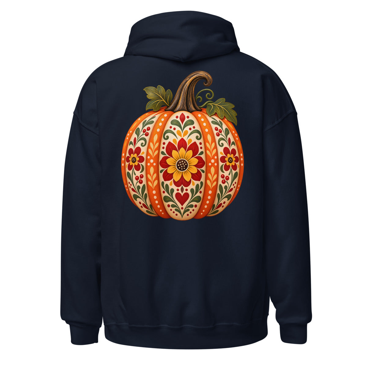 Folk-Art-Kuerbis mit Blumenmuster. – Unisex Heavy Blend Hoodie | Gildan 18500