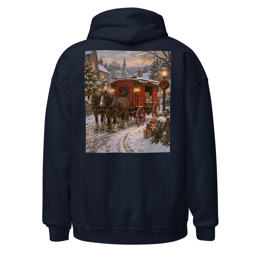 Rote Postkutsche im Schnee – Hoodie – großer Rückendruck