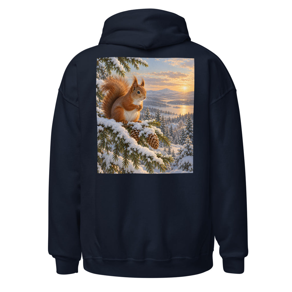 Eichhörnchen im Winterwald – Hoodie – großer Rückendruck