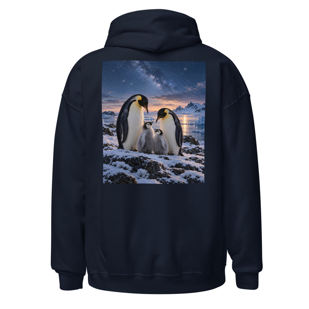 Pinguinfamilie unter Wintersternen – Hoodie – großer Rückendruck