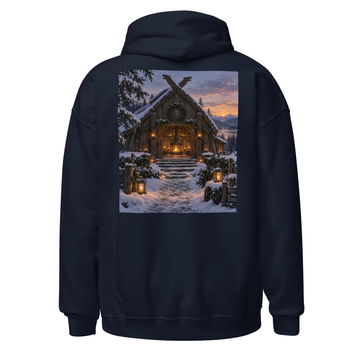 Wikingerhalle zur Wintersonnenwende – Hoodie – großer Rückendruck