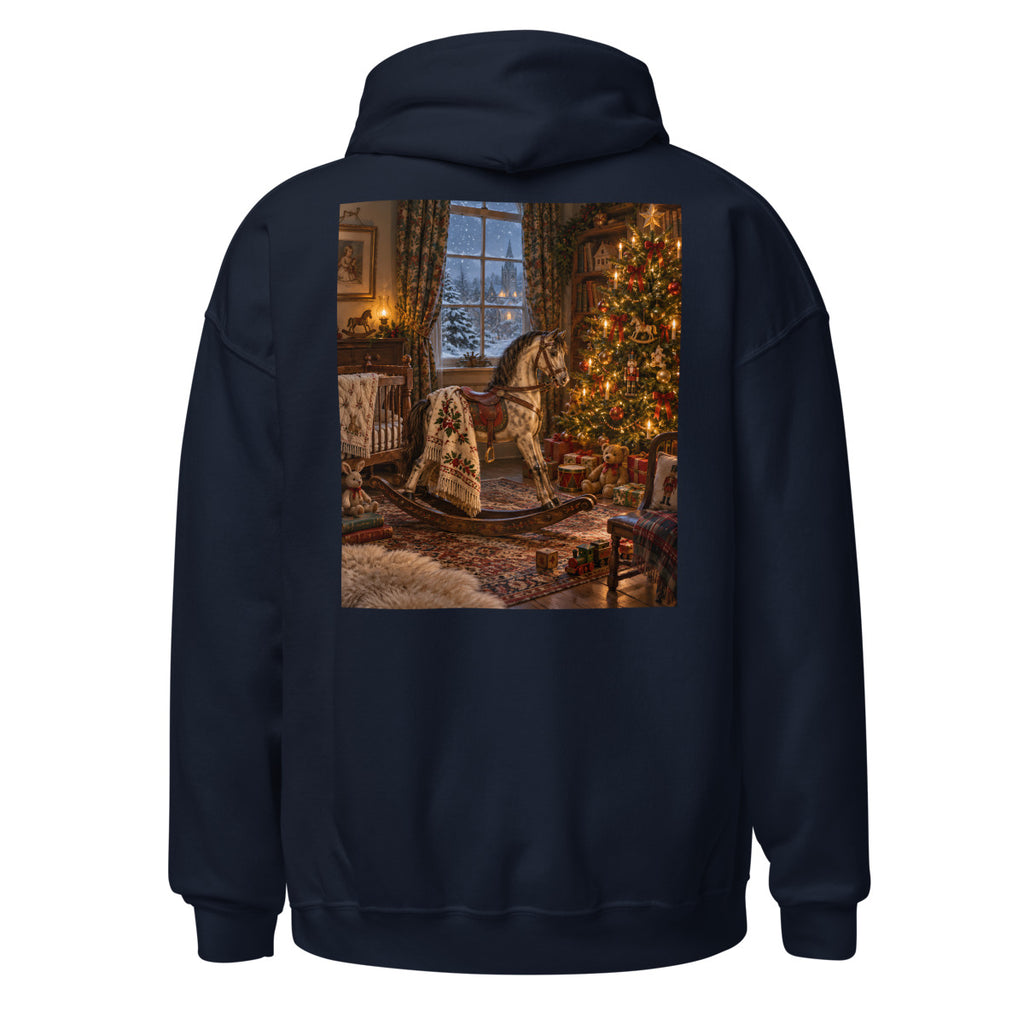 Schaukelpferd am Weihnachtsbaum – Hoodie – großer Rückendruck