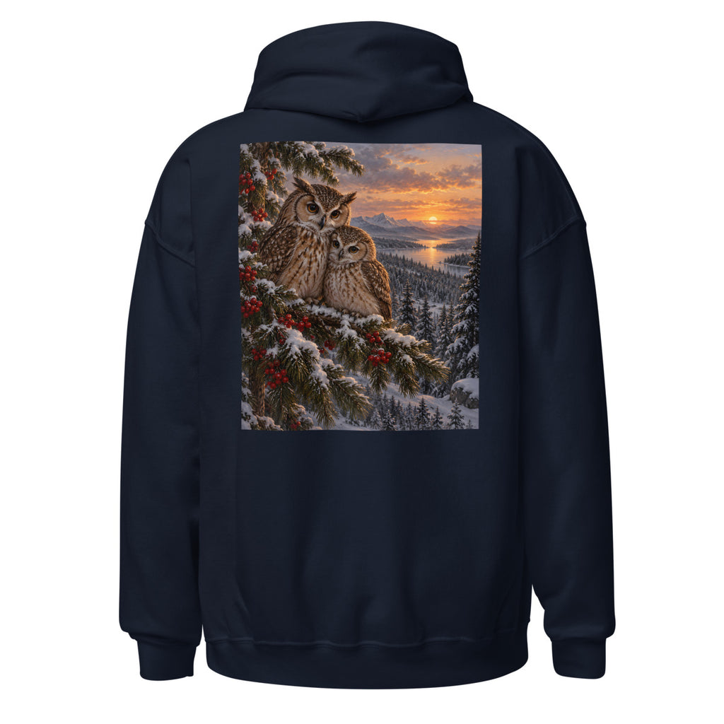 Wintereulen im Tannenwald – Hoodie – großer Rückendruck