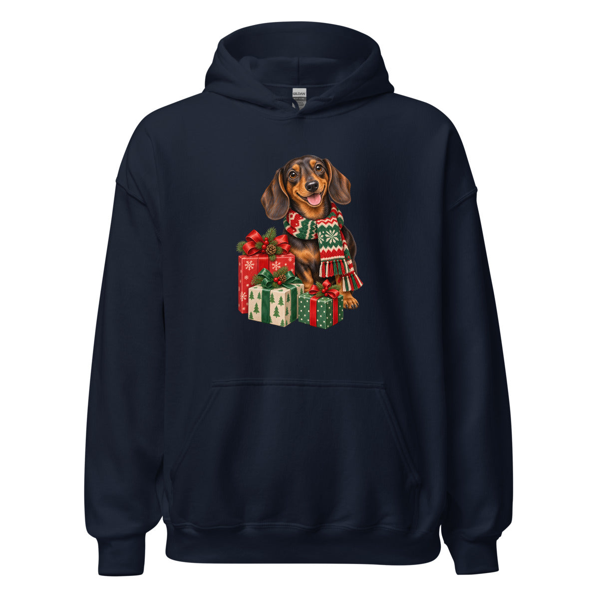 Weihnachtsdackel – Hoodie – großer Frontdruck