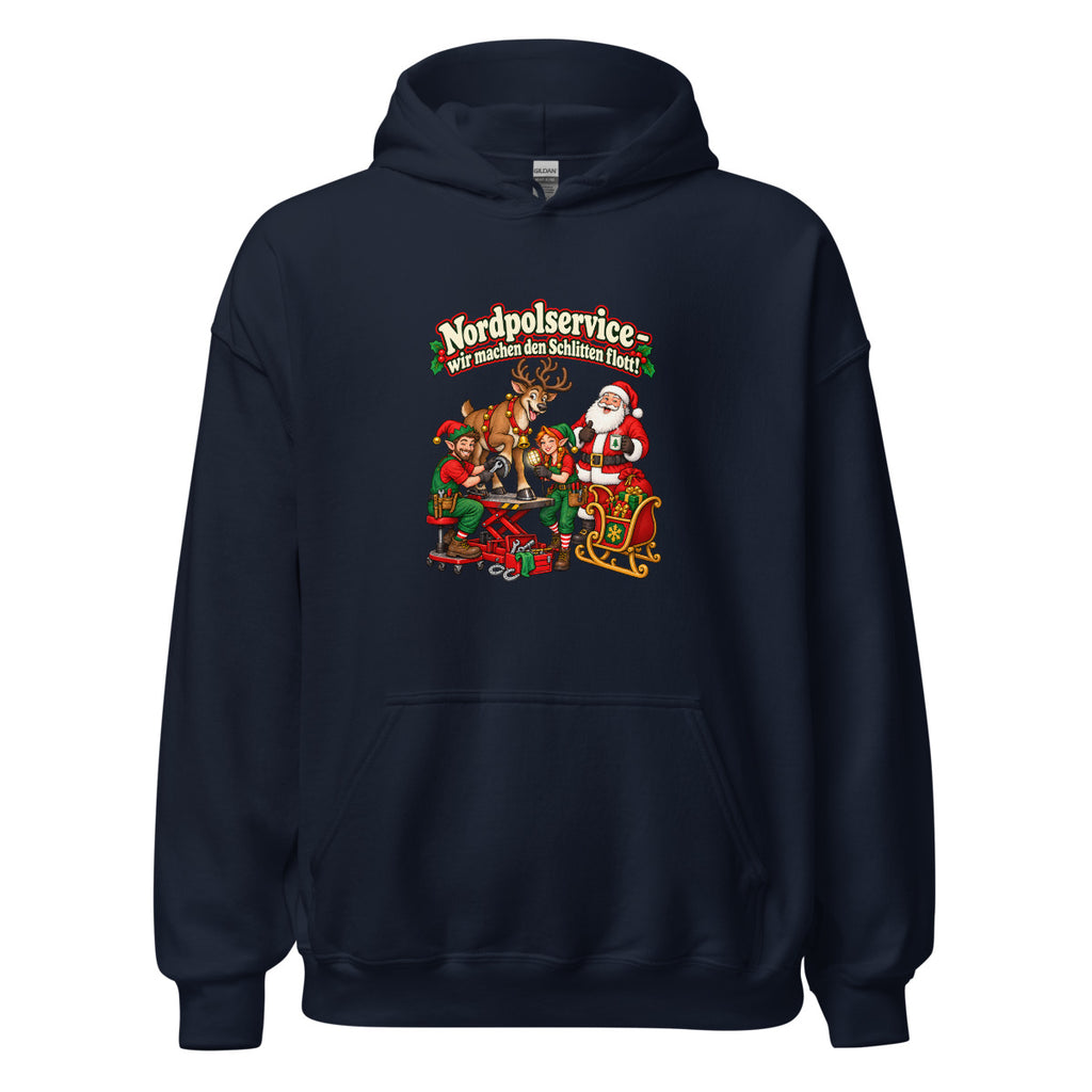 Nordpolservice – wir machen den Schlitten flott! – Hoodie – großer Frontdruck