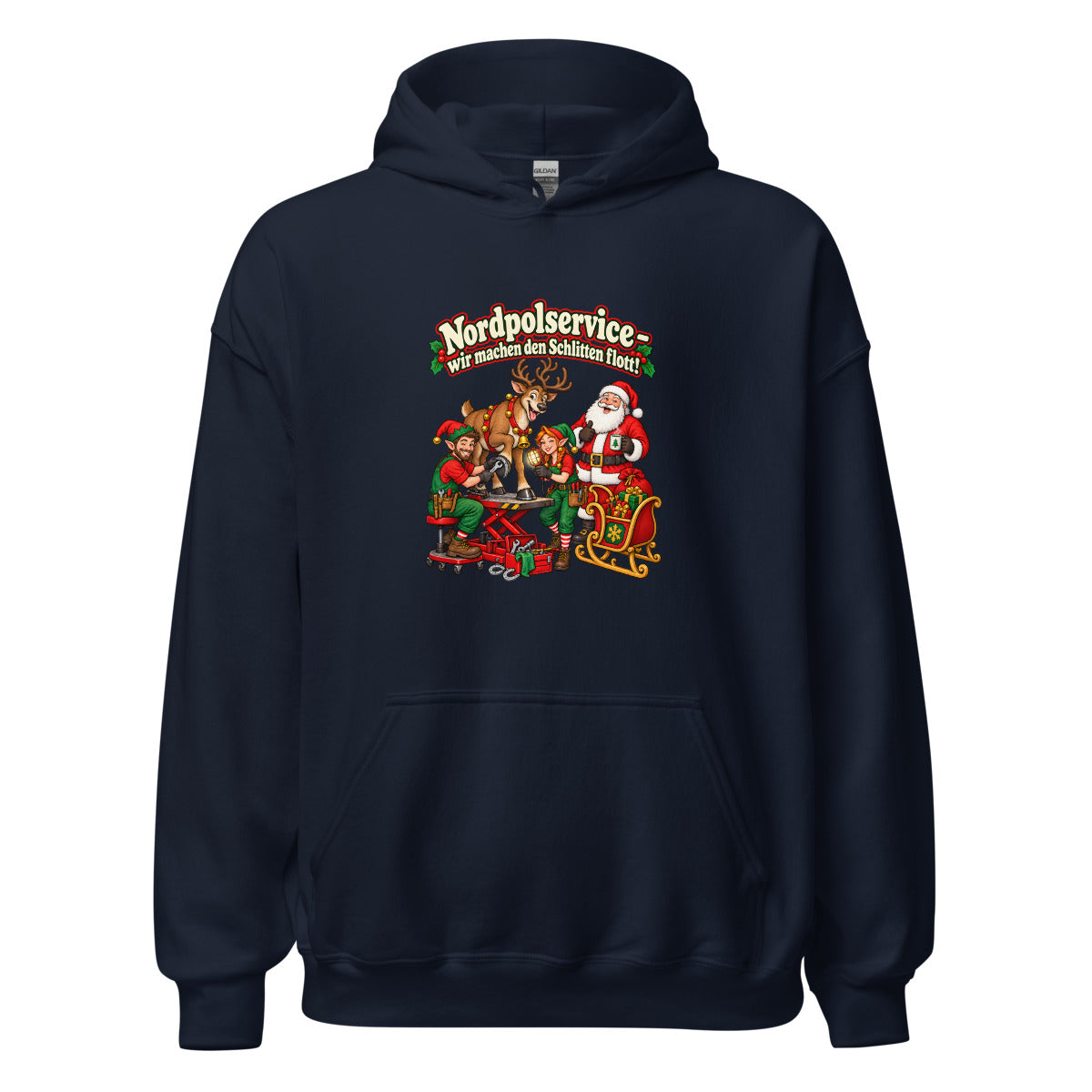 Nordpolservice – wir machen den Schlitten flott! – Hoodie – großer Frontdruck