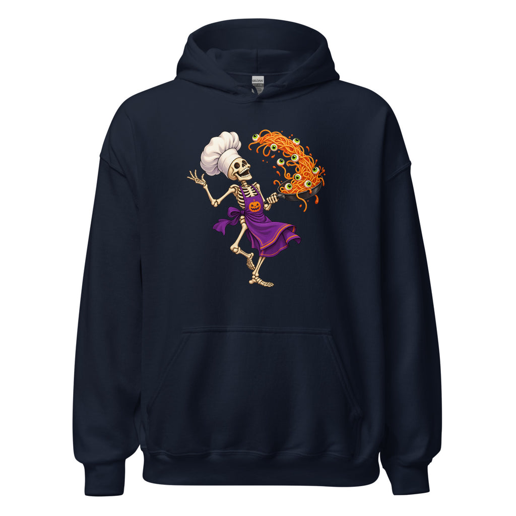 Skelettkoch mit Augenpasta – Hoodie – großer Frontdruck