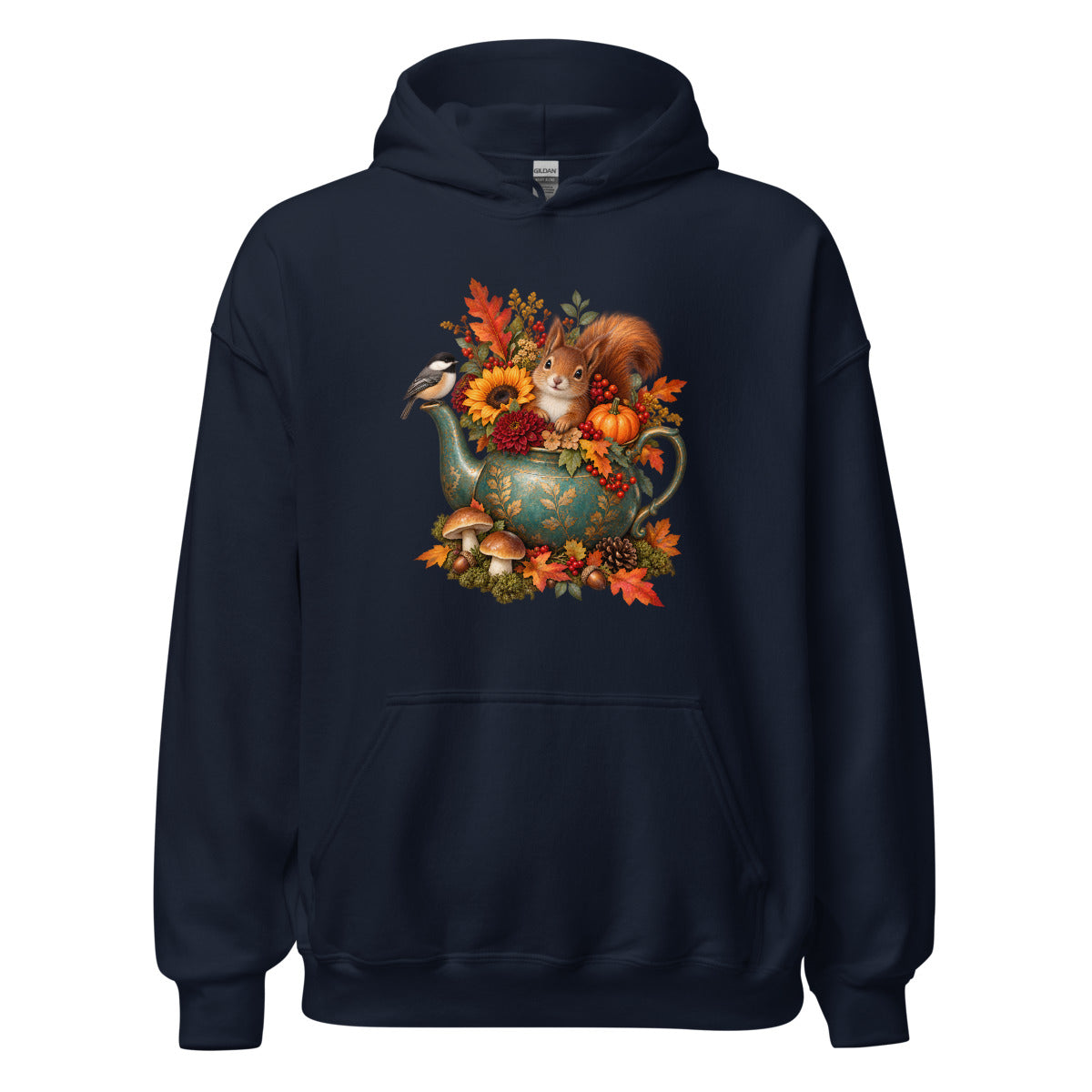 Herbstzauber im Teekessel – Hoodie – großer Frontdruck