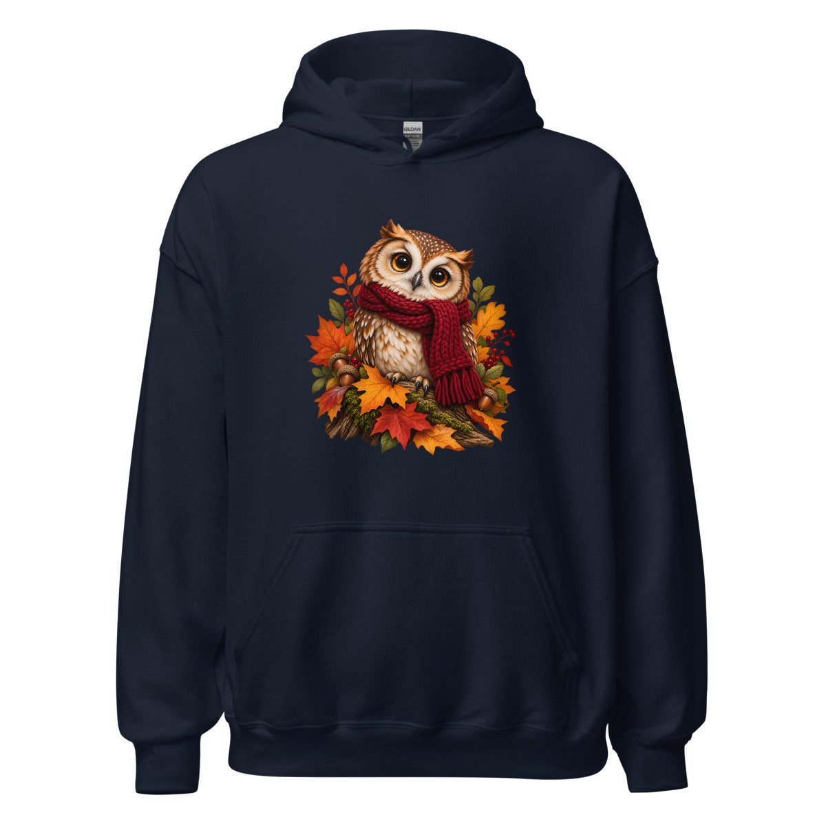 Eule im Strickschal – Hoodie – großer Frontdruck