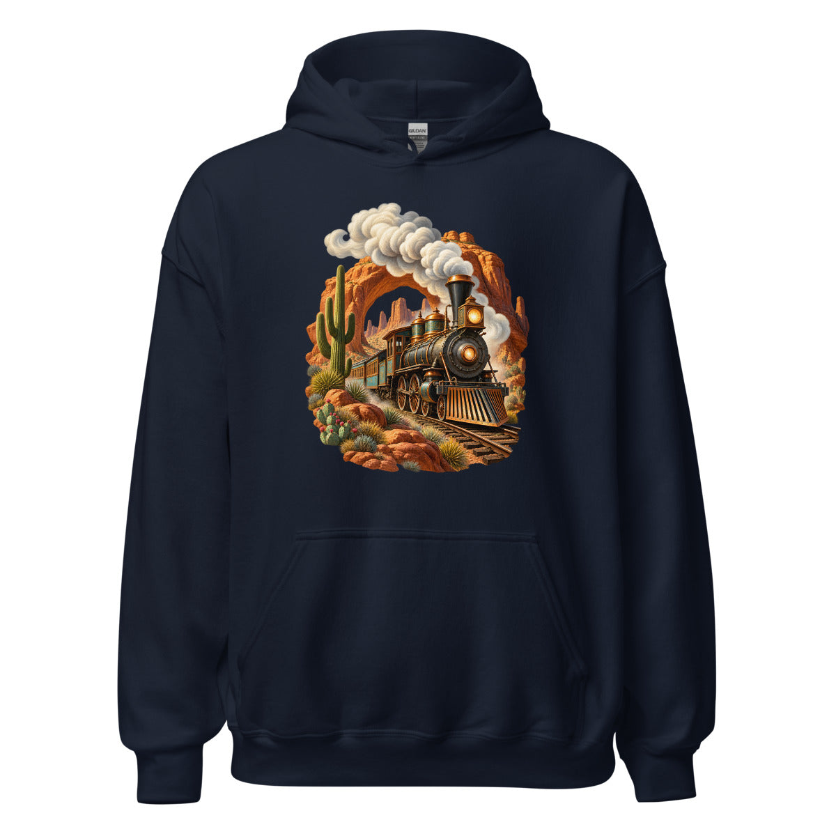 Lokomotive nach Westen – Hoodie – großer Frontdruck