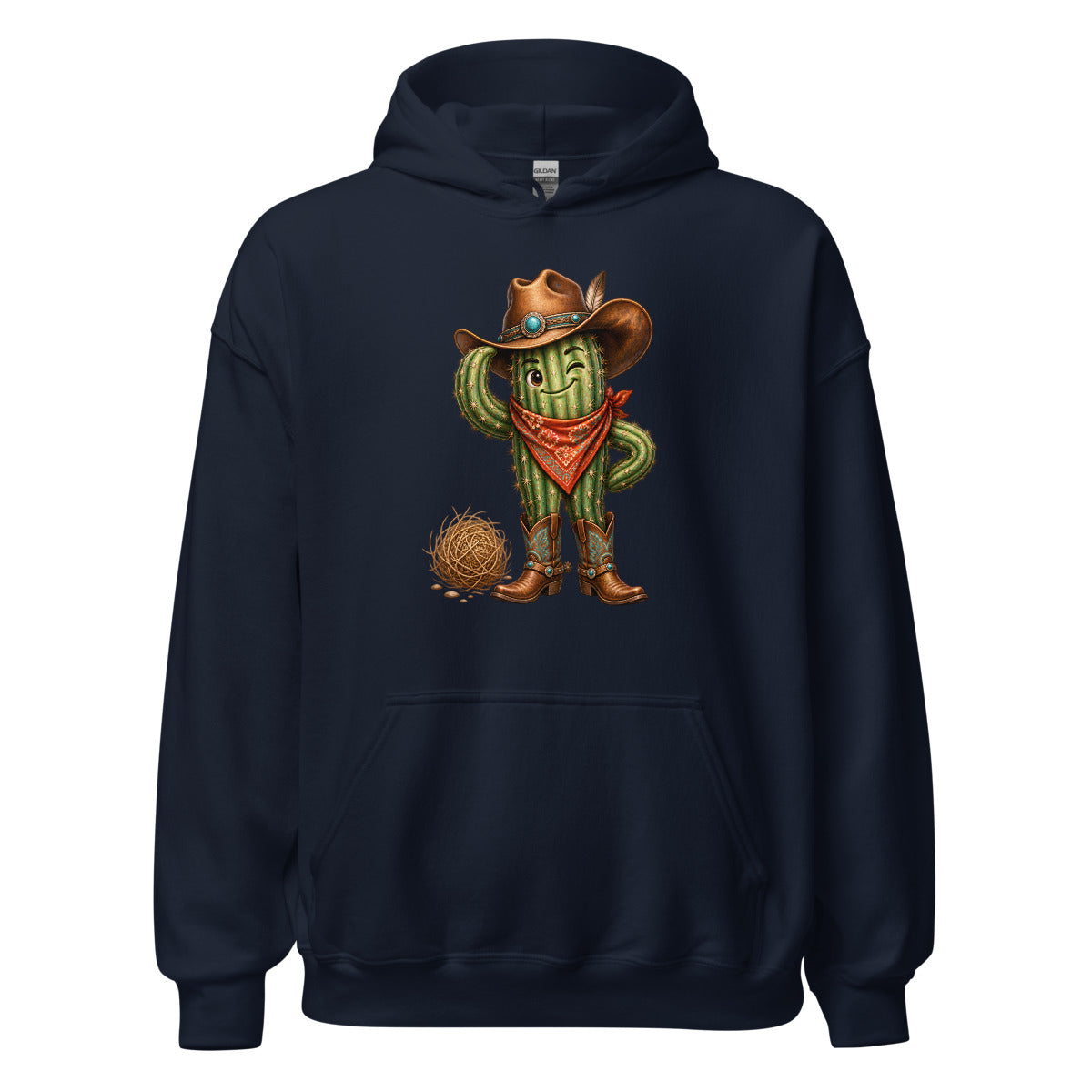 Kaktus mit Cowboyhut – Hoodie – großer Frontdruck