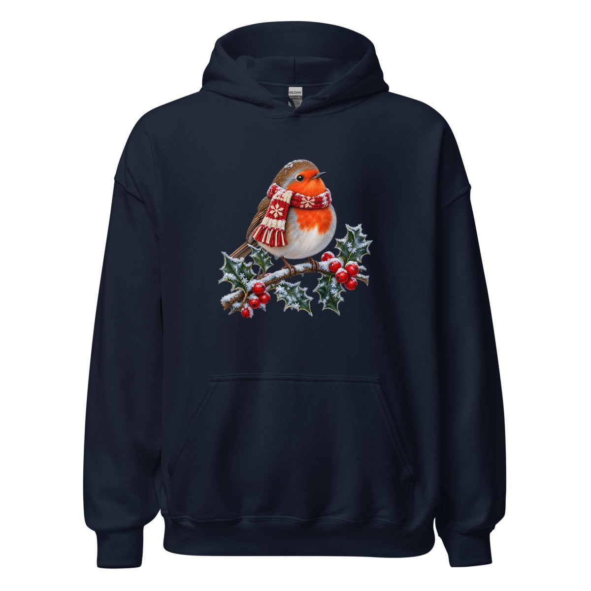 Rotkehlchen im Frost – Hoodie – großer Frontdruck