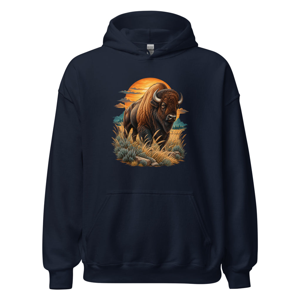 Bison im Sonnenuntergang – Hoodie – großer Frontdruck