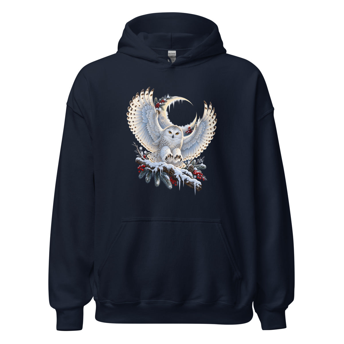Schneeeule im Mondlicht – Hoodie – großer Frontdruck