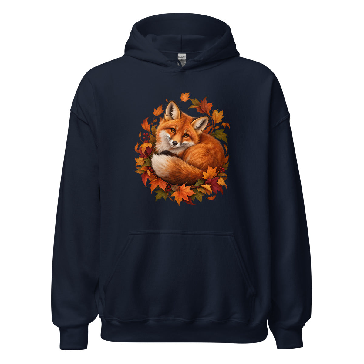 Fuchs im Blätterwirbel – Hoodie – großer Frontdruck