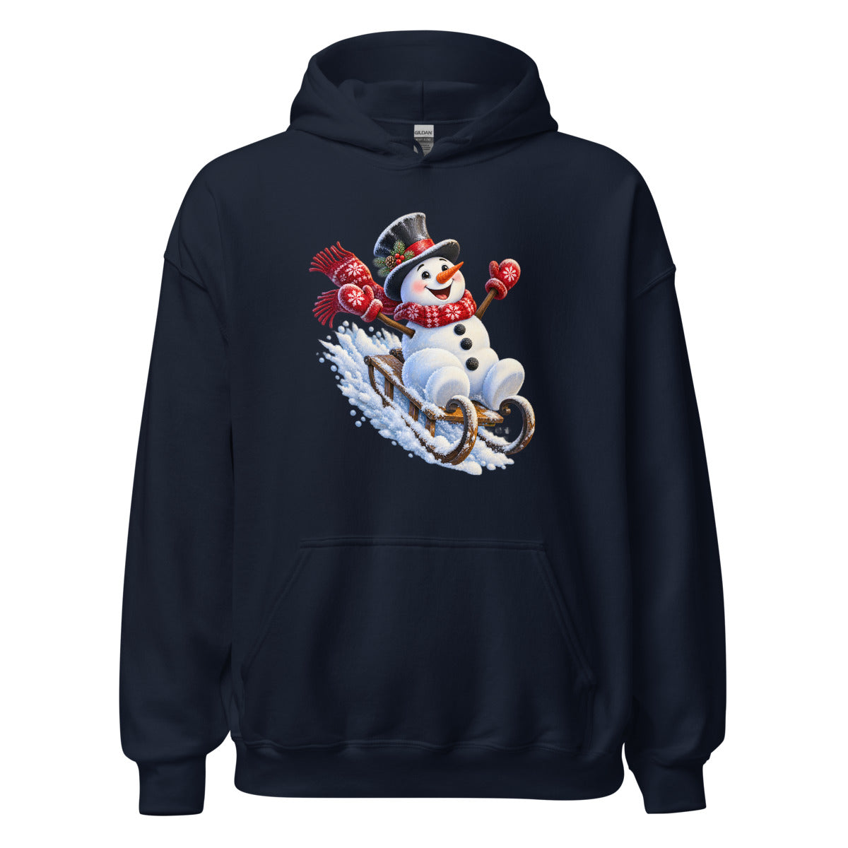 Schneemann auf Abwegen – Hoodie – großer Frontdruck