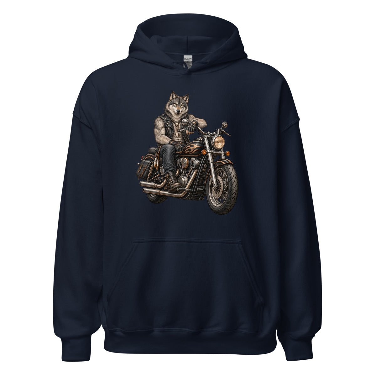 Wolf im Leder – Hoodie – großer Frontdruck