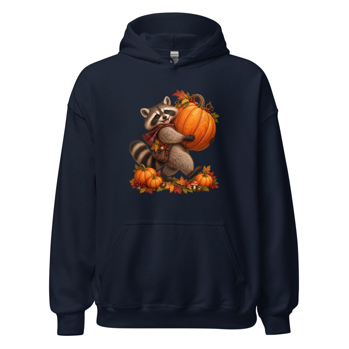 Kürbisernte mit Waschbär – Hoodie – großer Frontdruck