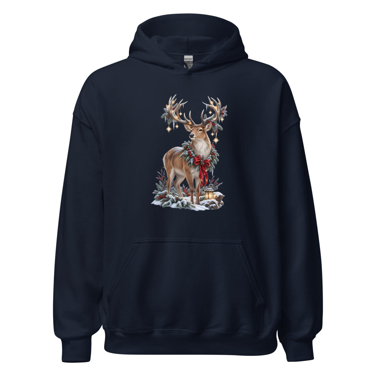 Winterhirsch mit Sternen – Hoodie – großer Frontdruck