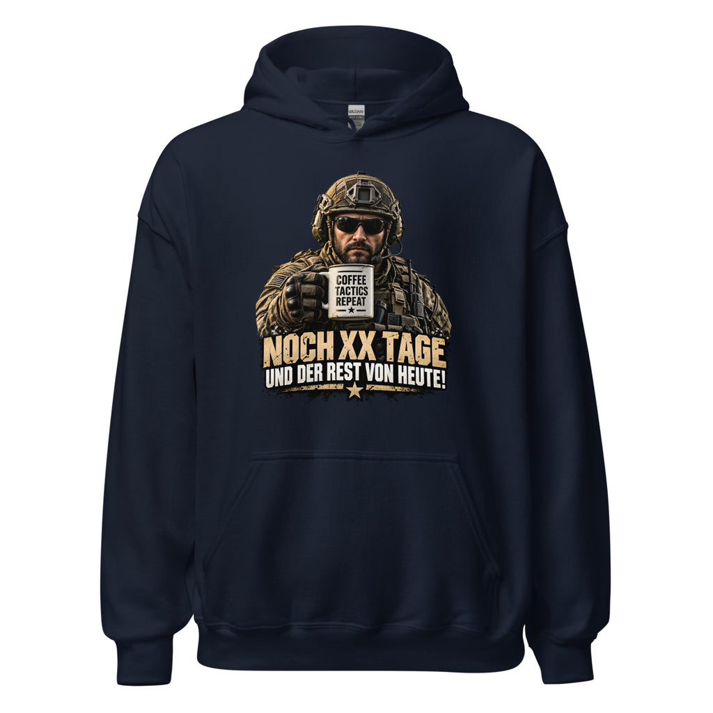Soldat mit Kaffeetasse und Spruch – Hoodie – großer Frontdruck