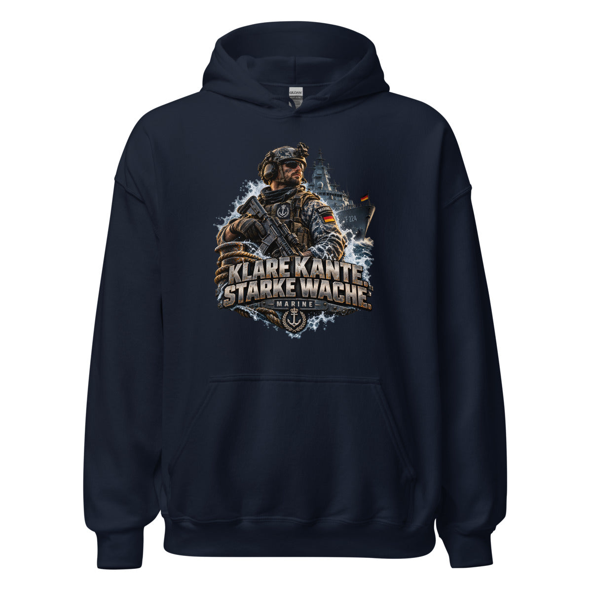 Marine Soldat mit Kriegsschiff – Hoodie – großer Frontdruck