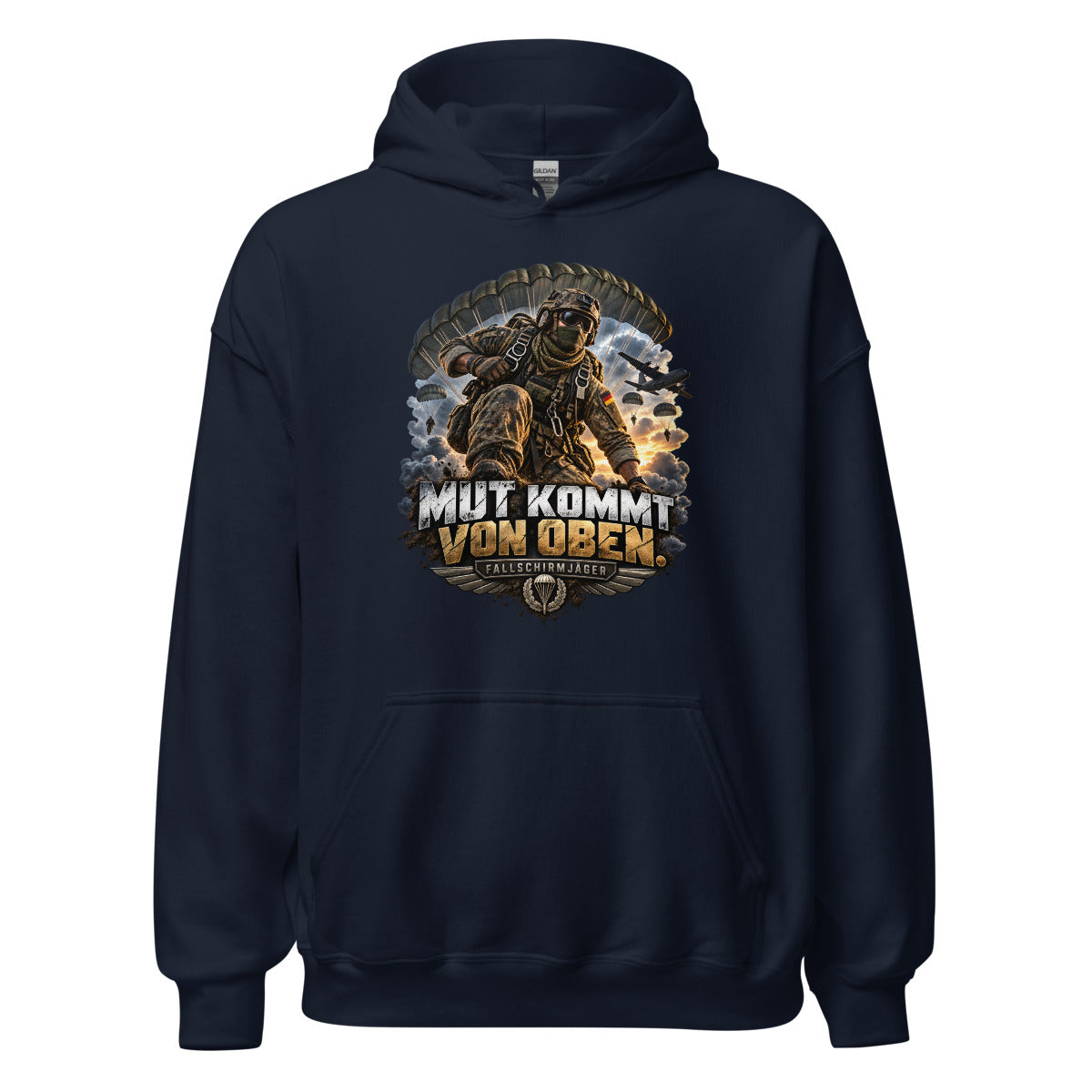 Mut kommt von oben - Fallschirmjäger – Hoodie – großer Frontdruck