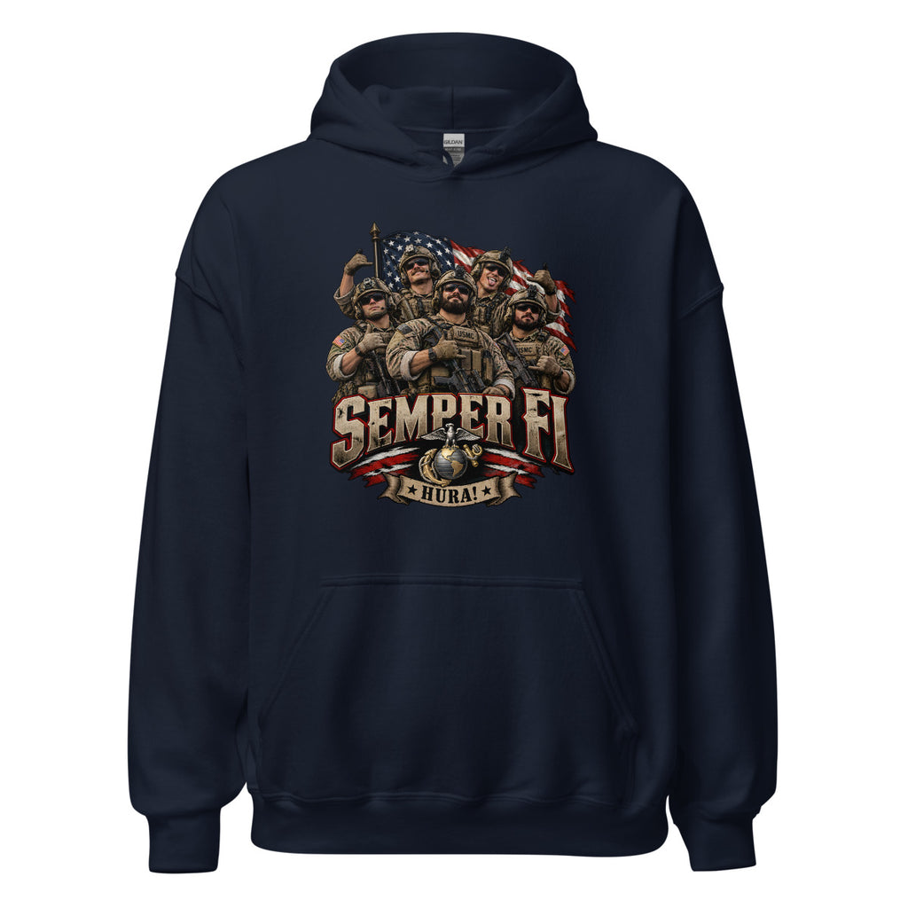 USMC Semper Fi Gruppe mit Flagge – Hoodie – großer Frontdruck