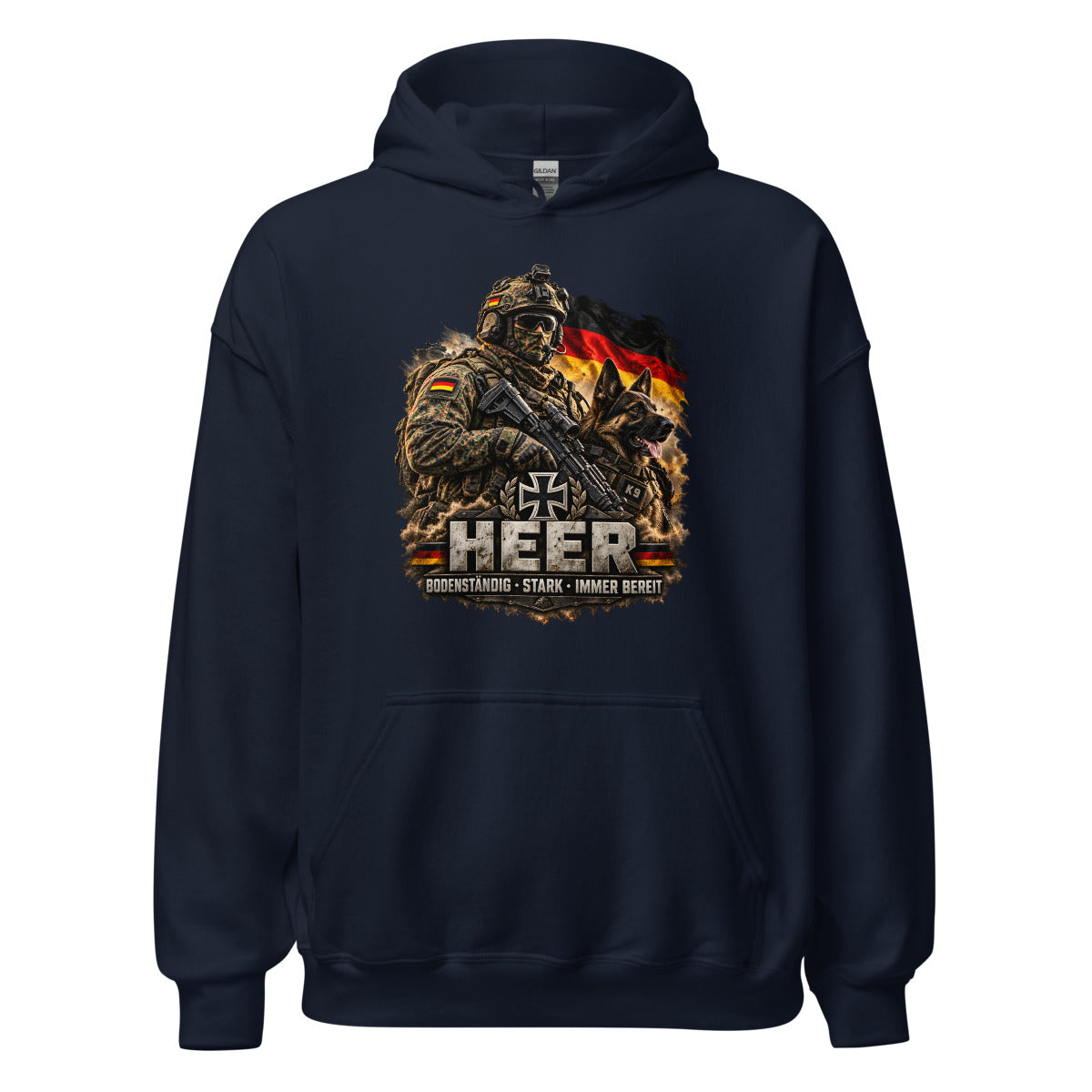 Deutscher Soldat mit Kampfhund – Hoodie – großer Frontdruck