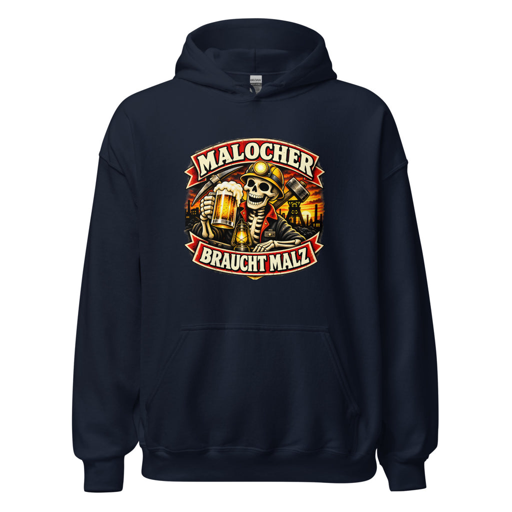 Malocher mit Bier und Grubenlampe – Hoodie – großer Frontdruck