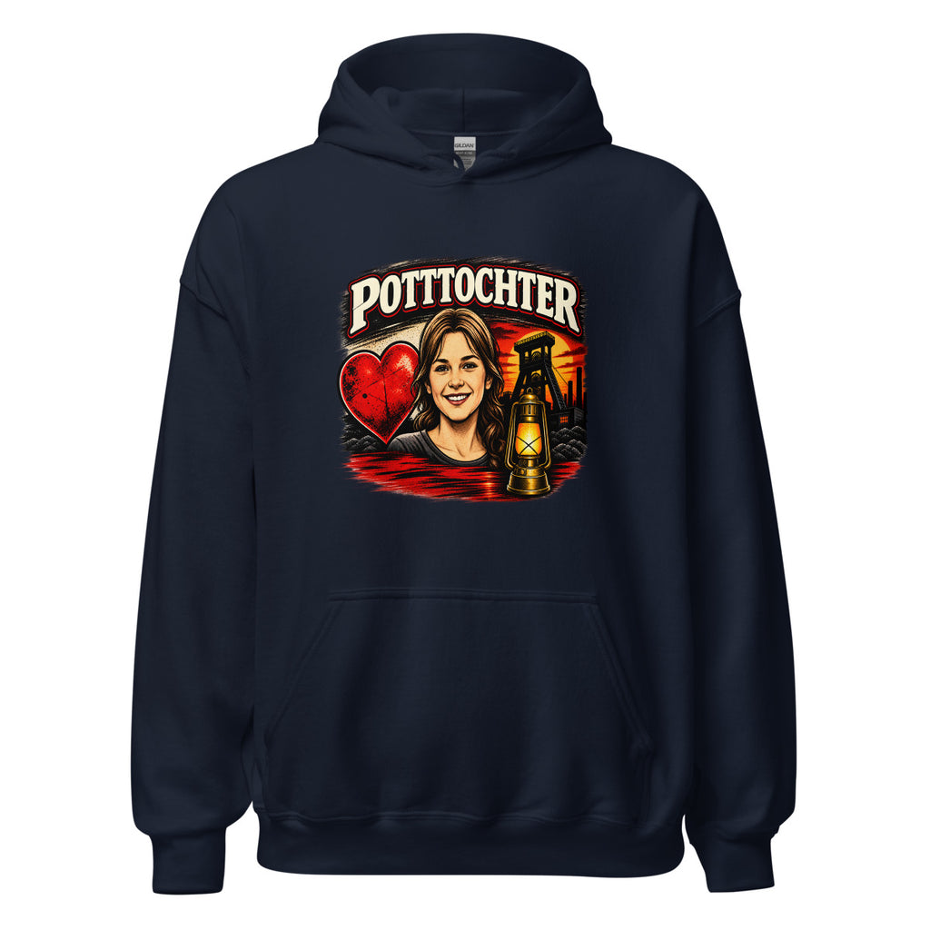 Pottochter mit Herz, Bergwerk und Laterne – Hoodie – großer Frontdruck