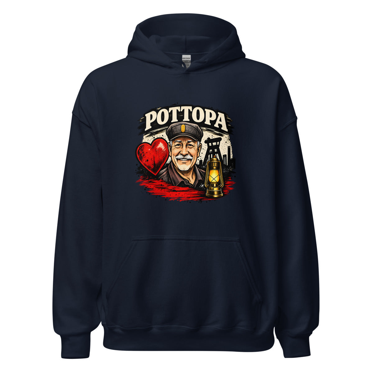 Pottopa Bergmann mit Herz und Grubenlampe – Hoodie – großer Frontdruck