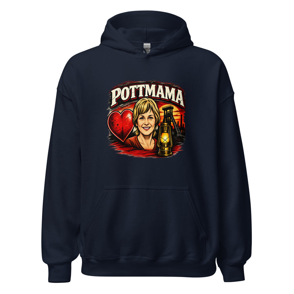 Pottmama mit Grubenlampe und Förderturm – Hoodie – großer Frontdruck