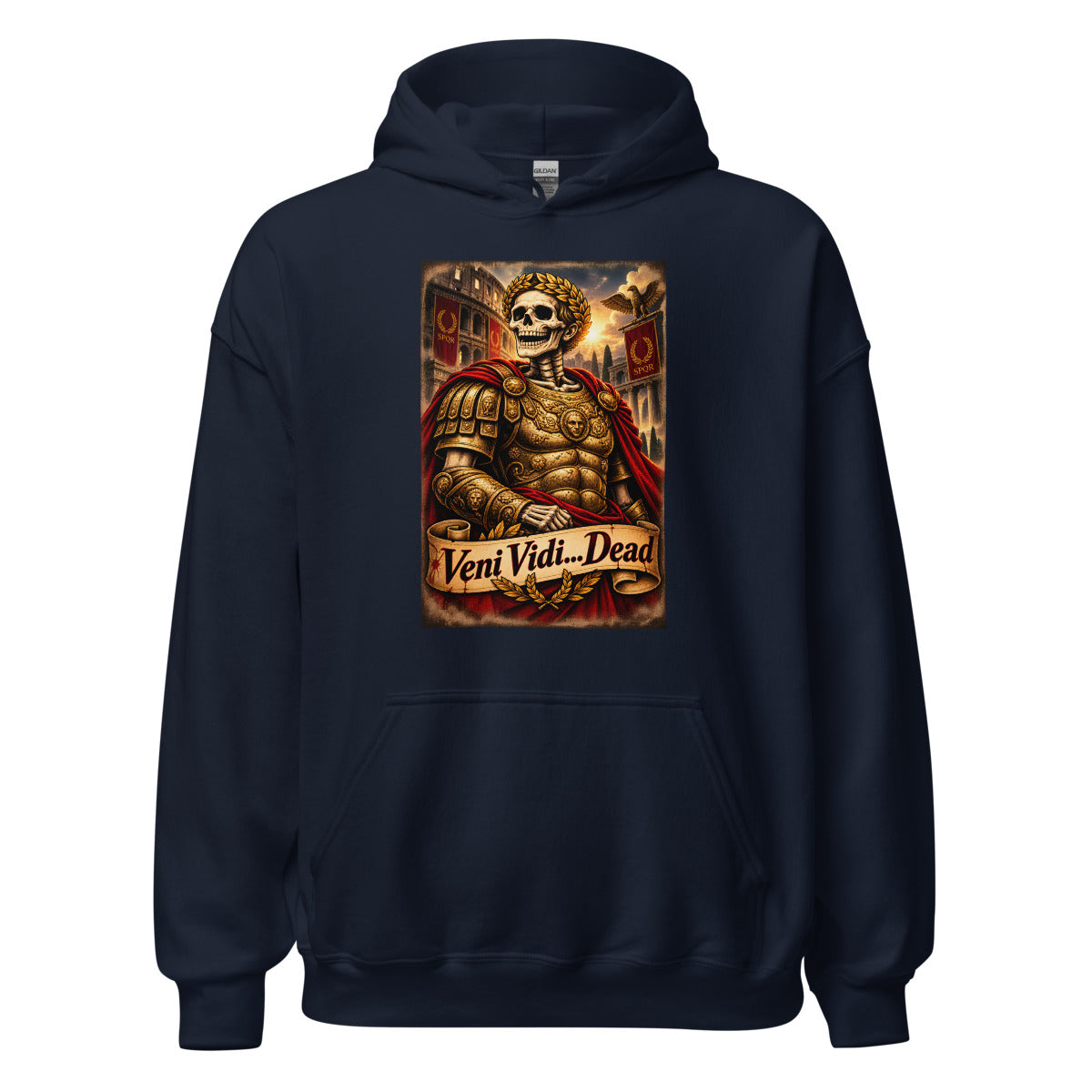 Römischer Skelett-Kaiser mit Lorbeerkranz – Hoodie – großer Frontdruck