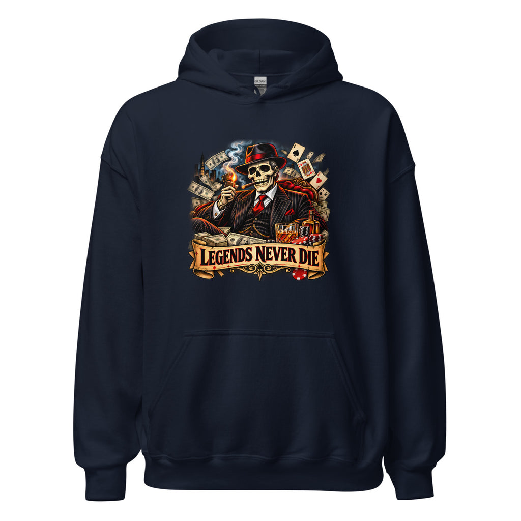 Skelett-Gangster mit Zigarre und Schriftzug – Hoodie – großer Frontdruck