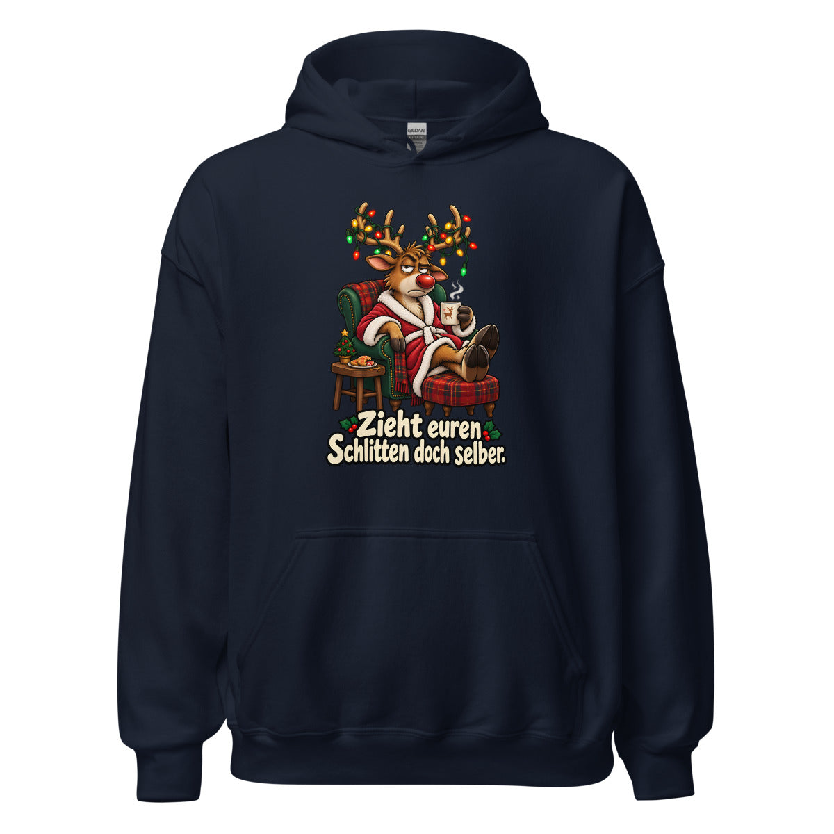 Rentier im Feierabendmodus – Hoodie – großer Frontdruck