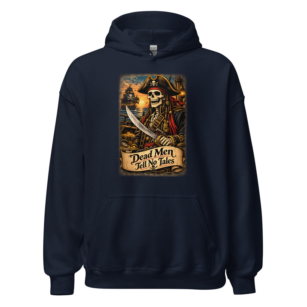 Piraten-Skelett mit Schriftzug "Dead Men Tell No Tales" – Hoodie – großer Frontdruck