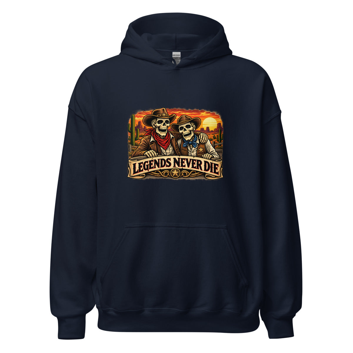 Western Skelett Legenden – Hoodie – großer Frontdruck