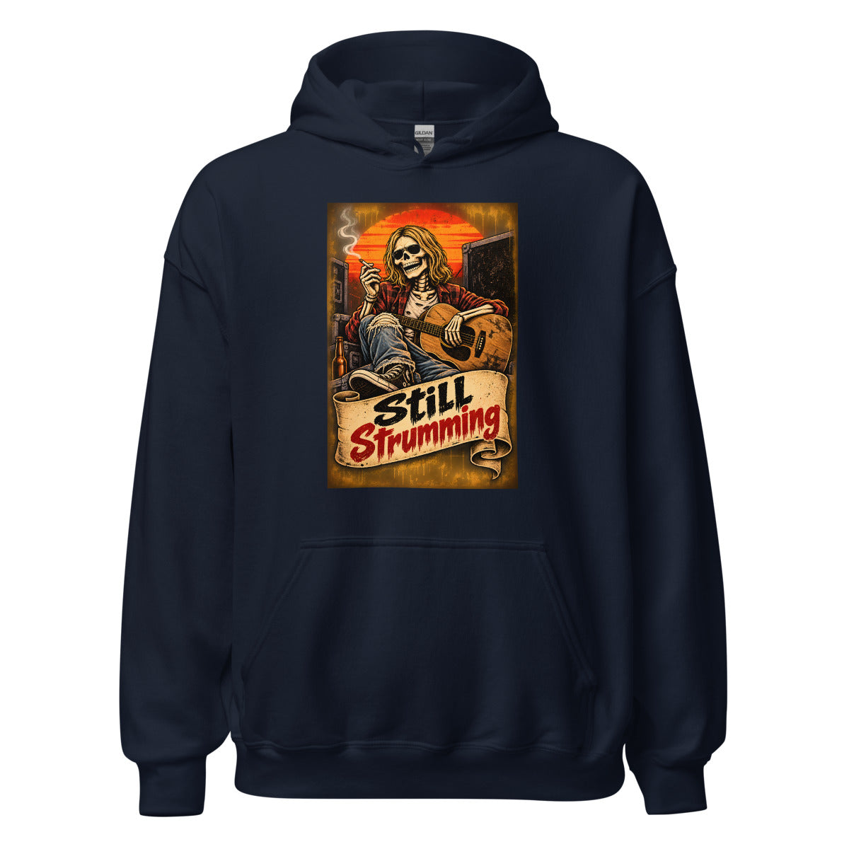Still Strumming – Skelett-Gitarrist – Hoodie – großer Frontdruck