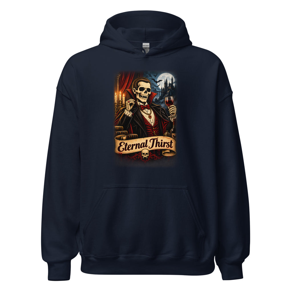 Vampir-Skelett mit Rotweinglas – Hoodie – großer Frontdruck
