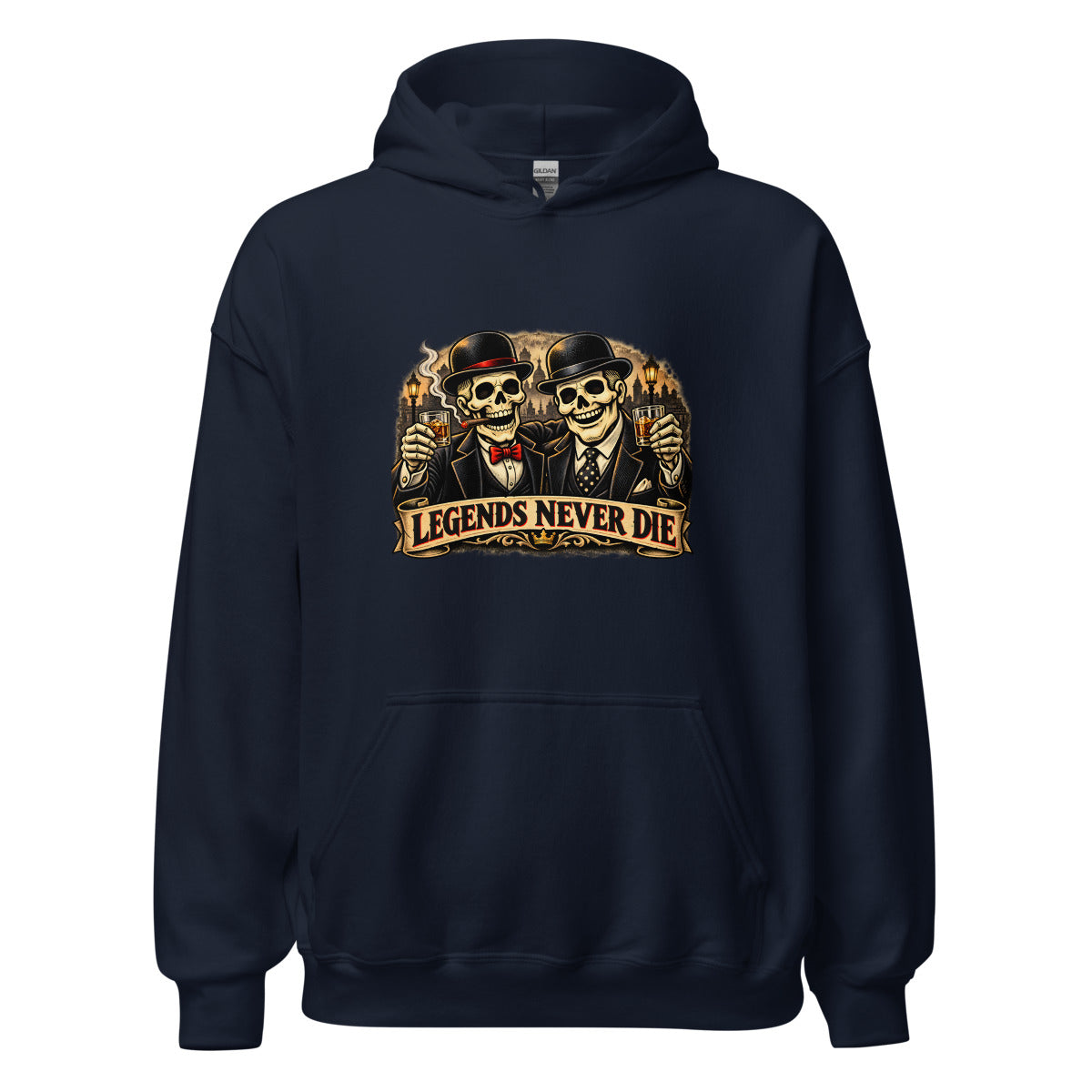 Legends Never Die mit Skelett-Anzug – Hoodie – großer Frontdruck