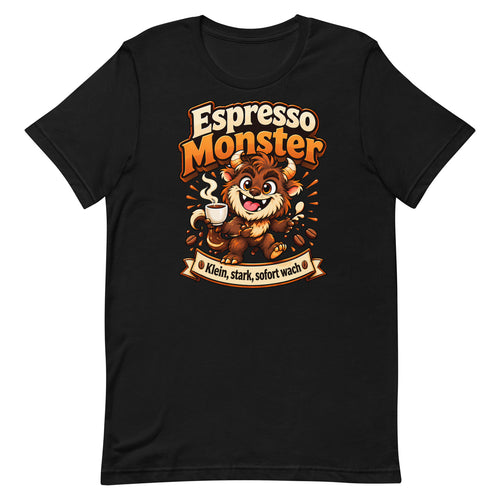 Espresso Monster mit Schriftzug - tatsaechlicher grosser Printful-Frontdruck