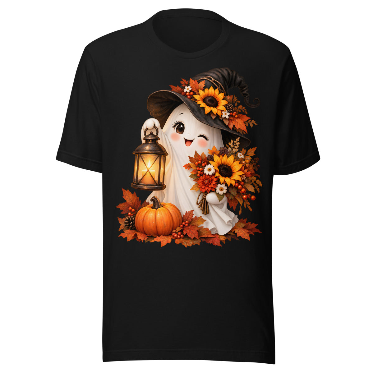 Geist mit Laterne und Blumen. – Unisex Staple T-Shirt | Bella + Canvas 3001