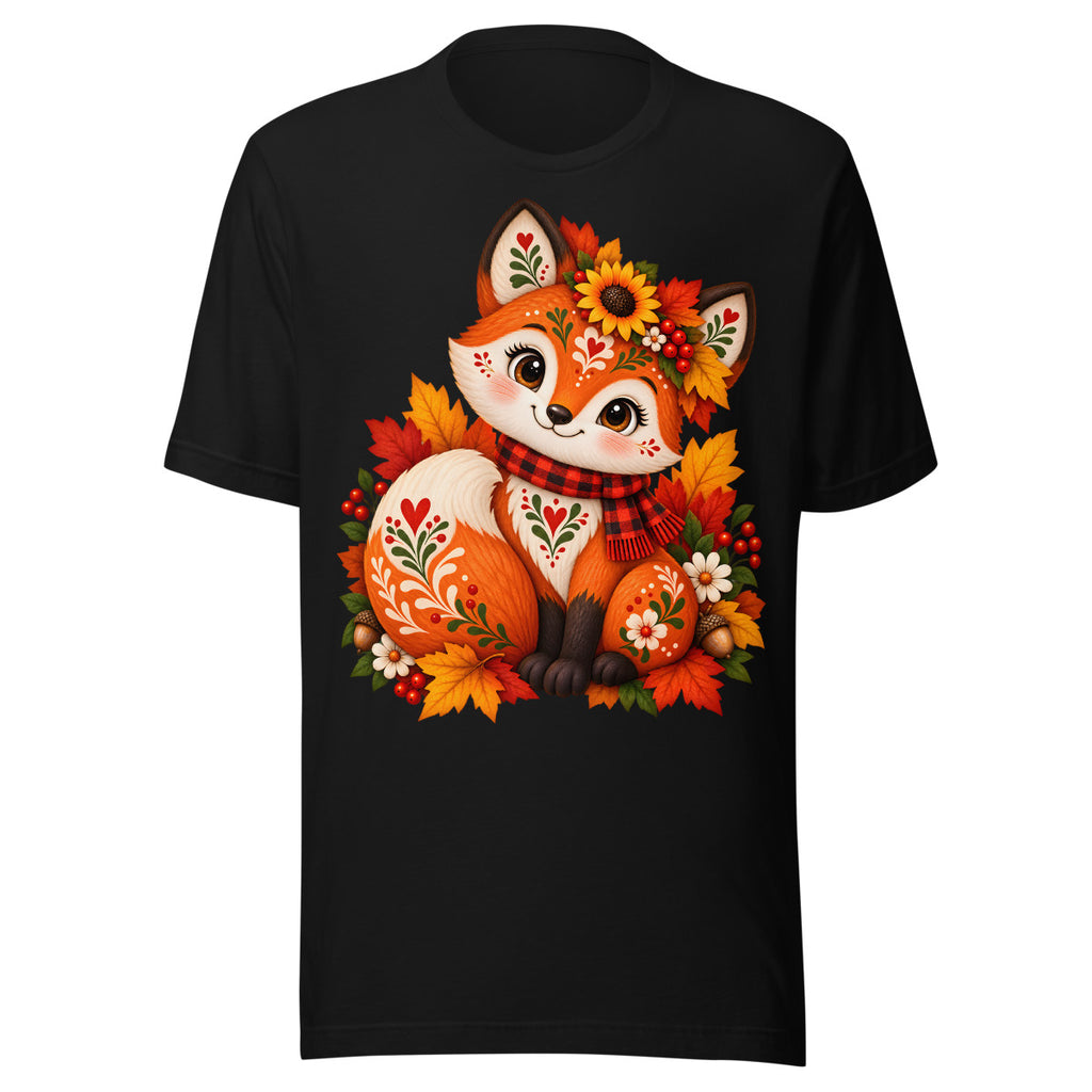 Fuchs mit Folk-Art-Blumenmuster. – Unisex Staple T-Shirt | Bella + Canvas 3001