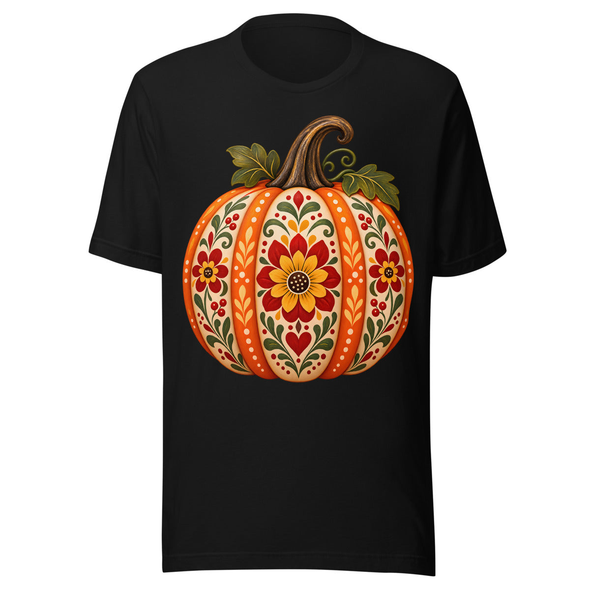 Folk-Art-Kuerbis mit Blumenmuster. – Unisex Staple T-Shirt | Bella + Canvas 3001