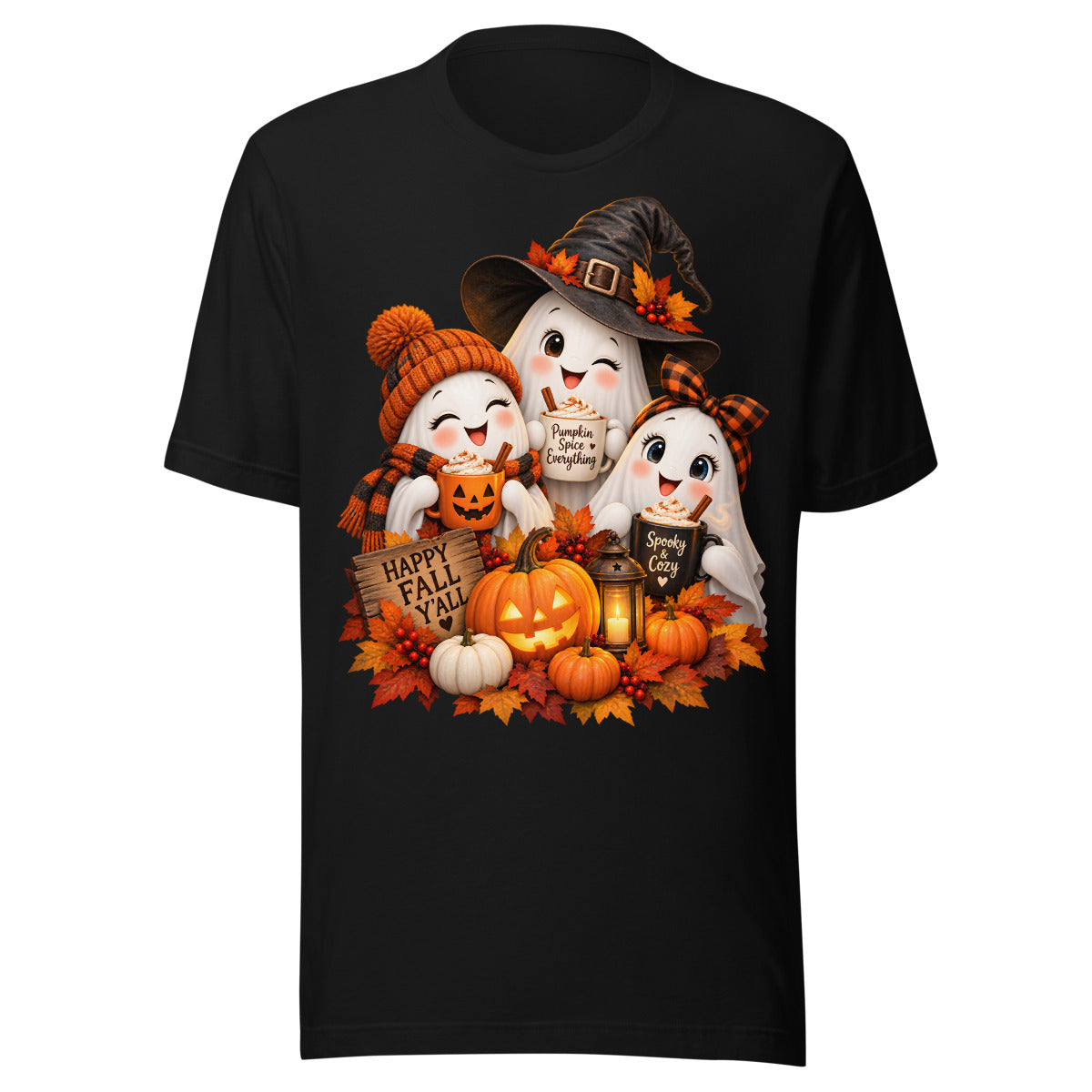 Geistergruppe mit Herbstgetraenken. – Unisex Staple T-Shirt | Bella + Canvas 3001
