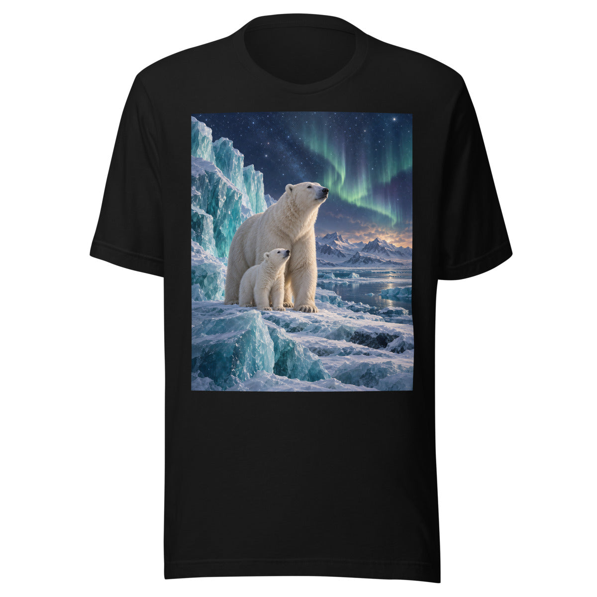 Eisbärfamilie unter Wintersternen – T-Shirt – großer Frontdruck