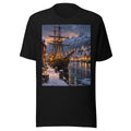 Segelschiff im nordischen Weihnachtshafen – T-Shirt – großer Frontdruck