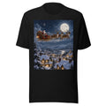 Weihnachtsschlitten über verschneiten Dächern – T-Shirt – großer Frontdruck