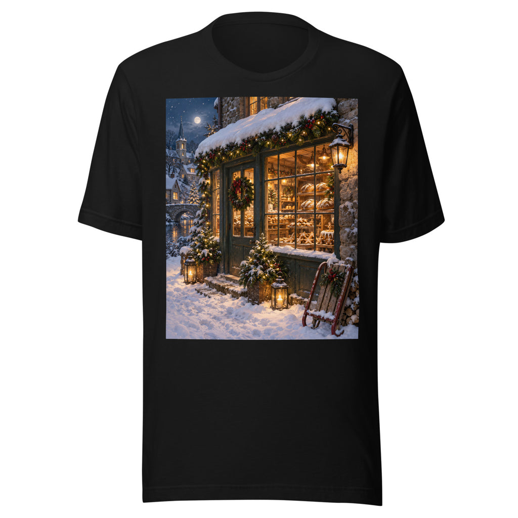Weihnachtsbäckerei bei Nacht – T-Shirt – großer Frontdruck