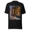 Weihnachtlicher Buchladen im Schnee – T-Shirt – großer Frontdruck